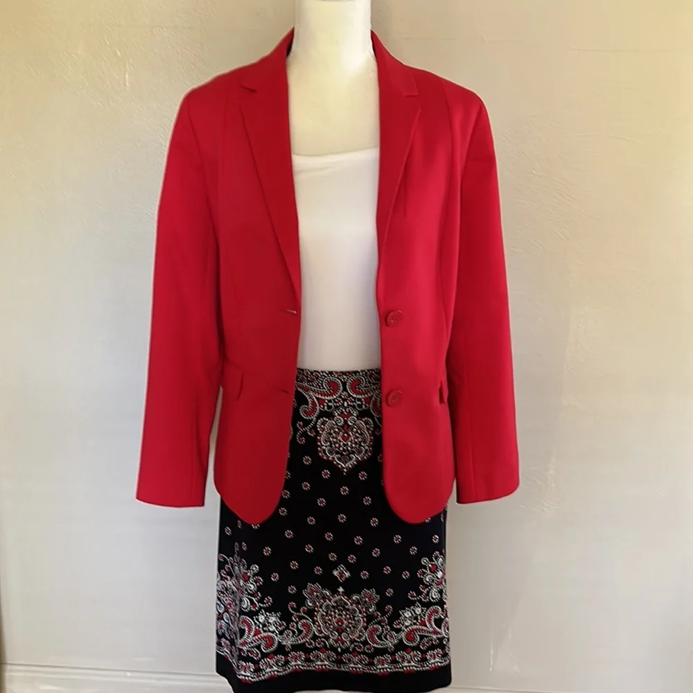 Talbots red, white and navy blue print pencil skirt. Paisley. - Picture 4 of 9